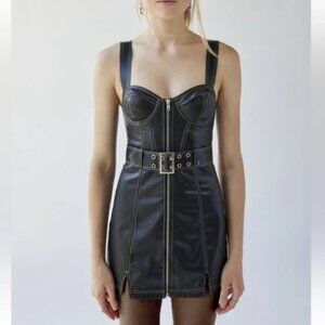NEW! Urban Outfitters 'Fast Lane' Faux Leather Moto Mini Dress in BLACK (M)